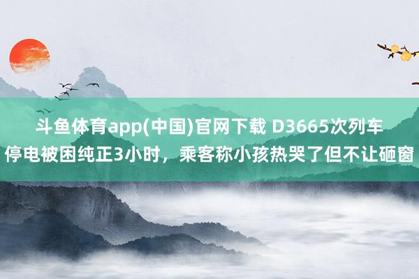 斗鱼体育app(中国)官网下载 D3665次列车停电被困纯正3小时，乘客称小孩热哭了但不让砸窗