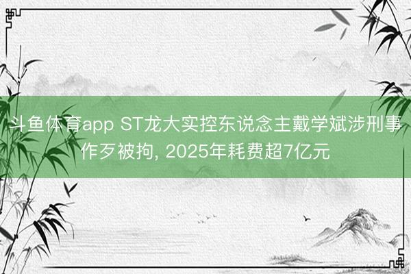斗鱼体育app ST龙大实控东说念主戴学斌涉刑事作歹被拘， 2025年耗费超7亿元